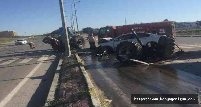 Konya'da korkutan kaza! Traktör ikiye bölündü