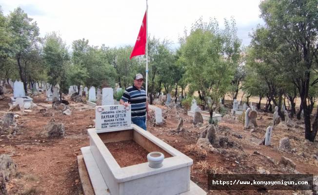Beyşehir'de bir kişi şehit mezarlarının başına direk yerleştiriyor