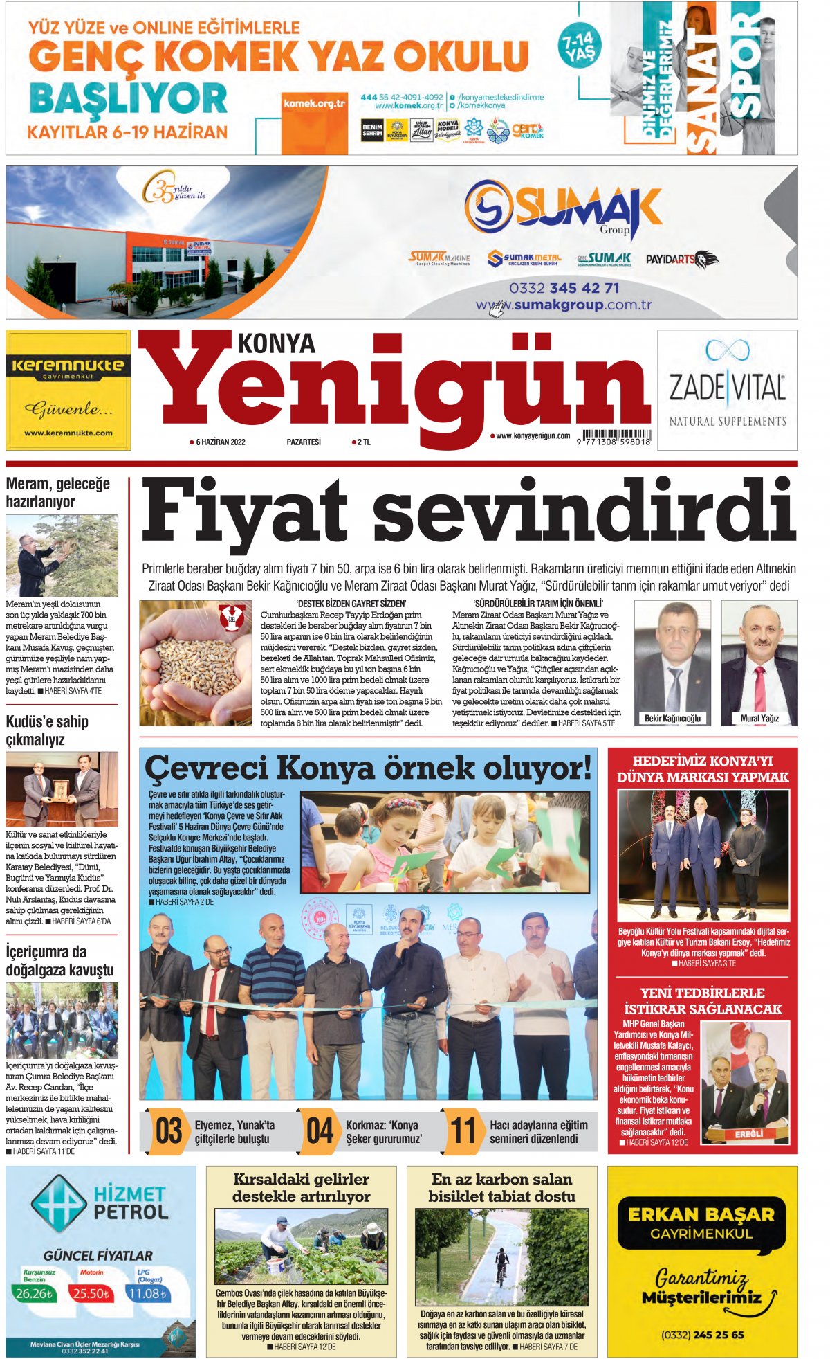 Konya Yenigün Gazetesi - 06.06.2022 Manşeti