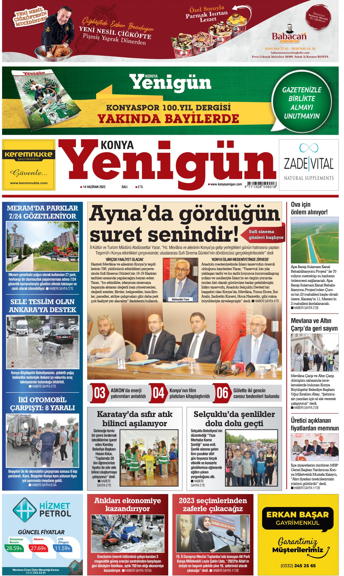 Konya Yenigün Gazetesi - 14.06.2022 Manşeti