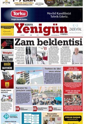 Konya Yenigün Gazetesi - 07.10.2022 Manşeti