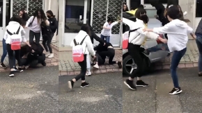 Genç kızın yere yatırılıp tekme tokat dövüldüğü anlar kamerada